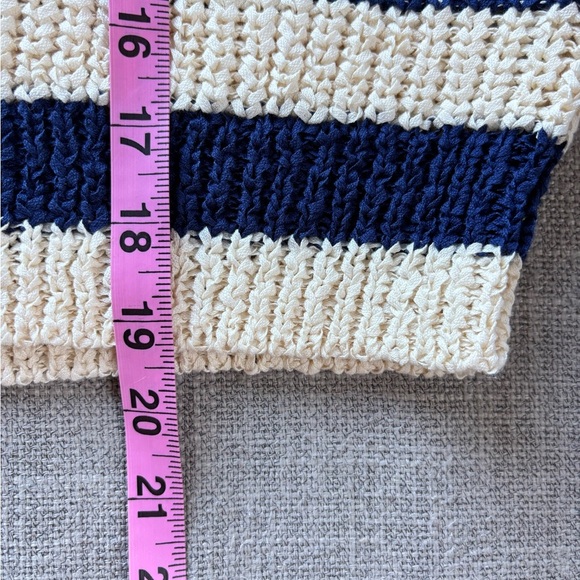 J. Crew Women's V-Neck Navy Cream Chunky Knit Sweater Nautical Fishermancore S - Picture 10 of 10